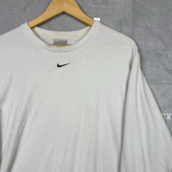 Vintage 90s Nike Center Swoosh White Long Sleeve T-Shirt Men Sz M Canada Made - Picture 6 of 11